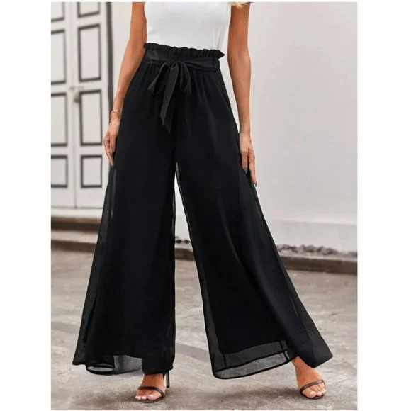 LAST ONE 🔥 Black Paperbag Waist Wide Leg Pant * - Picture 3 of 7